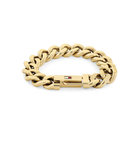 Tommy Hilfiger Jewels TJ2790638 Armband Heren Staal GP 19cm
Deze armband van Tommy Hilfiger uit de jewelry serie Wild met nr: TJ2790638 is een opvallend model. De stalen goudkleurige heren armband heeft grove gourmet schakels met een opvallende verstelbare sluiting. Op de sluiting is in het relief het Tommy vlaggetje van emaille goed zichtbaar. De armband heeft een lengte van ong. 19cm. Ook leuk te combineren met andere armbanden en sieraden van Tommy Hilfiger.

Het merk:
Tommy Hilfiger is wereldwijd één van de grootste designer lifestyle merken en is internationaal bekend om haar classic American cool stijl. De sieraden zijn voor dames en heren met een eigen stijl, die niet bang zijn om dit aan de wereld te laten zien.

Specificaties:
- Schakelarmband
- Materiaal: Goudkleurig staal
- Lengte 19cm
- Heren sieraad