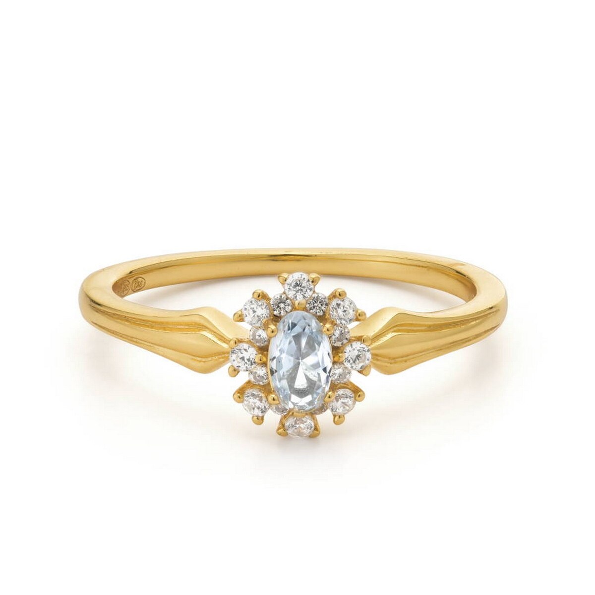 zilveren 24Kae ring, verguld rozet+cz mt54