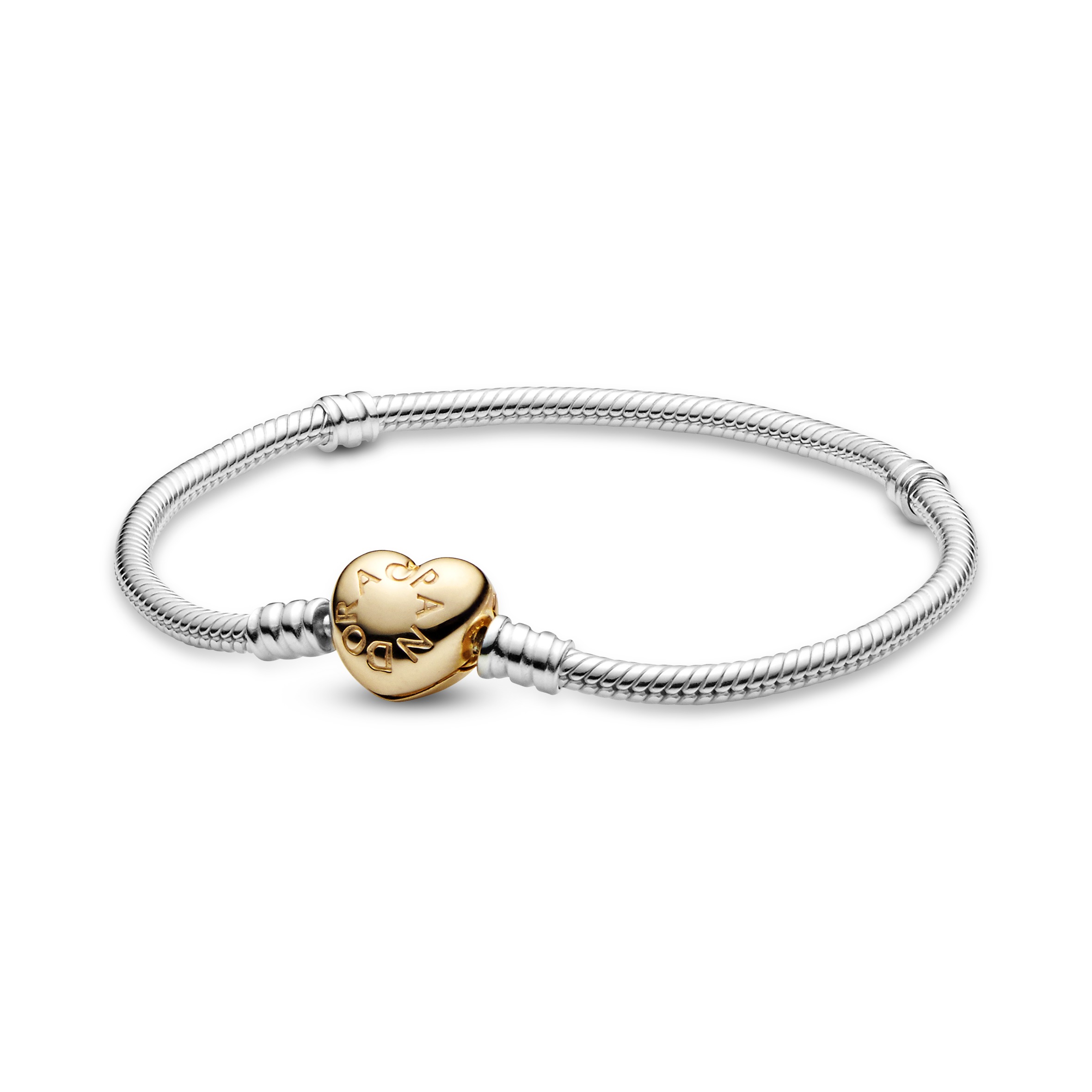 Pandora - Zilveren pandora armband met vergulde sluiting, hartje, 18cm - 568707C00-18