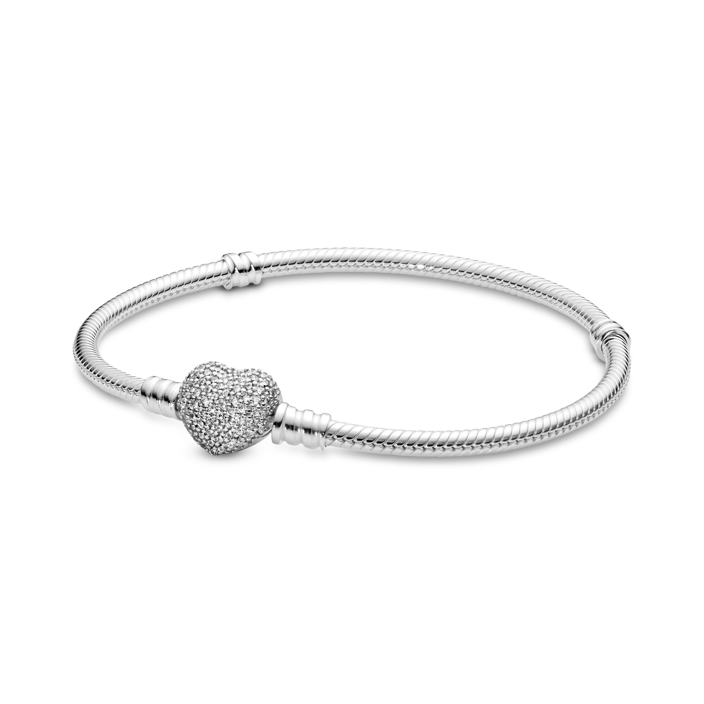 Pandora - Zilveren Pandora bedelarmband, Pavé hartvormig slot, 18cm - 590727CZ-18