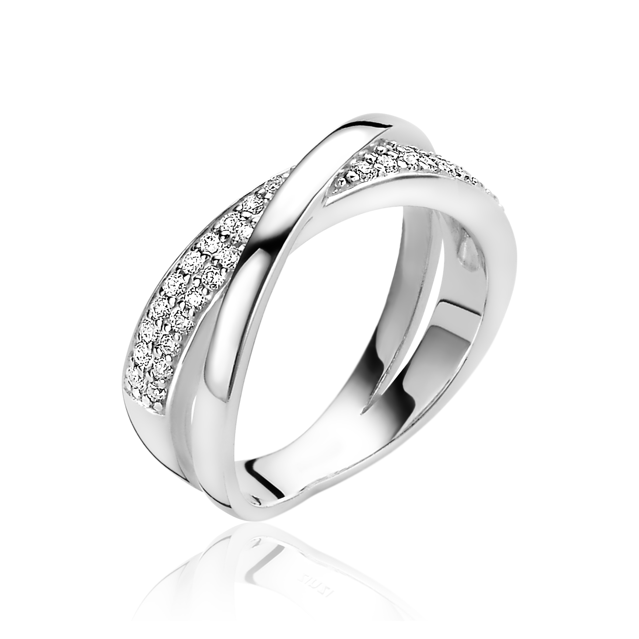 ZINZI zilveren ring cross over wit 7mm ZIR1604 58