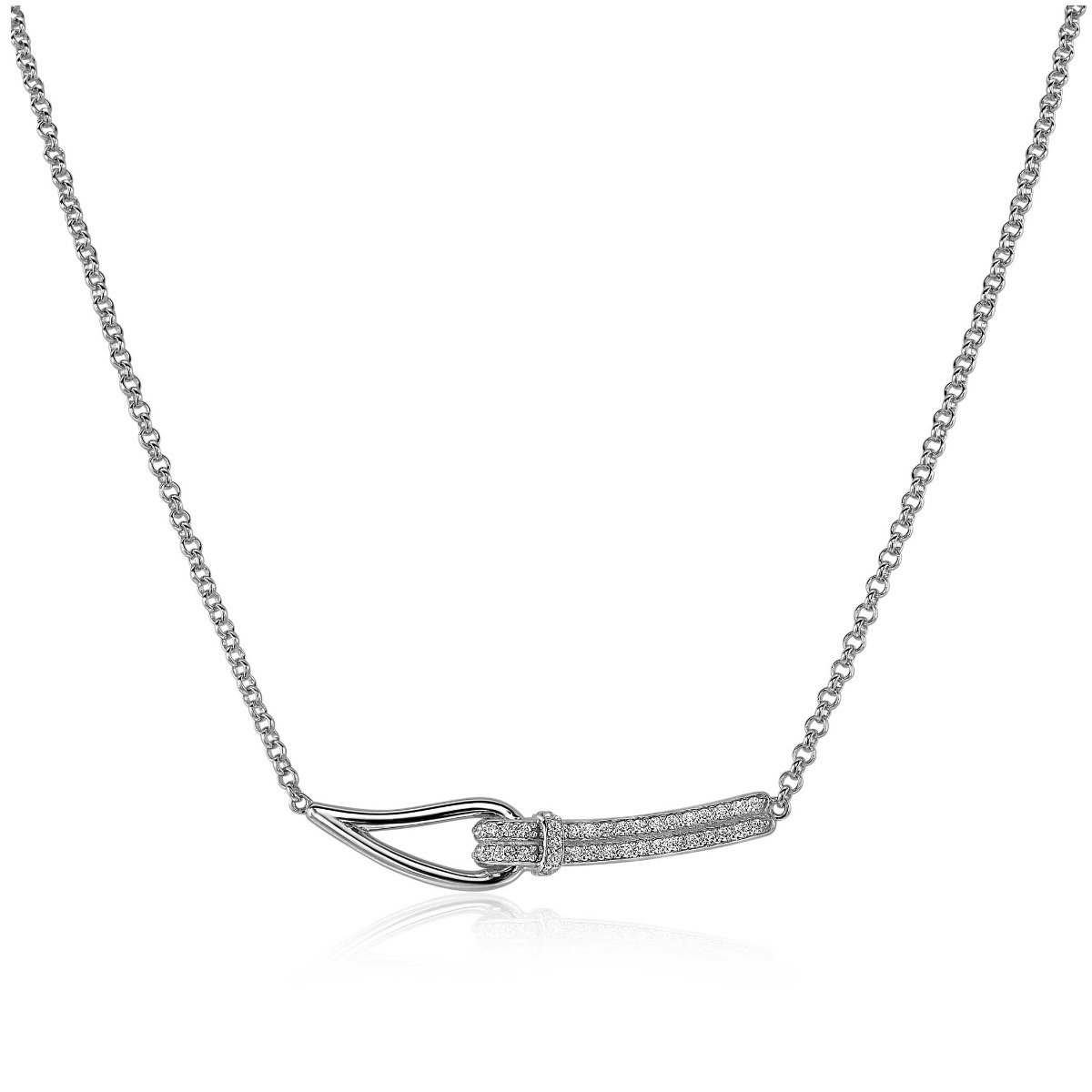 Mart Visser by ZINZI zilveren ketting 45cm geknoopte vorm bezet met witte zirconia's MVC19