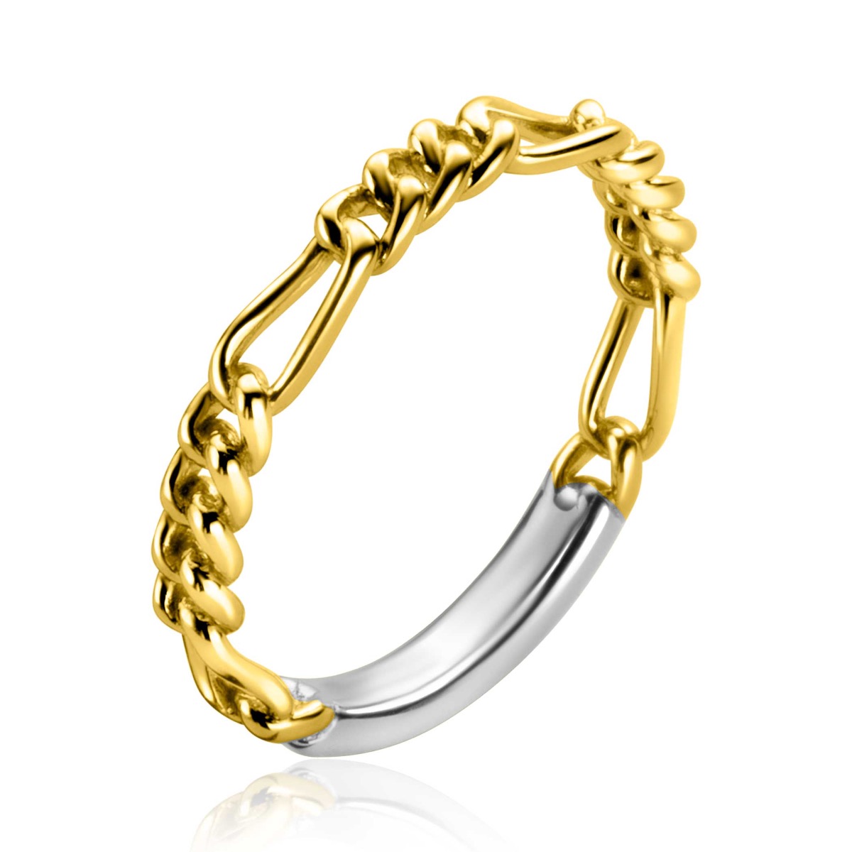 ZINZI gold plated zilveren aanschuifring met figaro schakel. De ring is 3mm breed en gemakkelijk te mixen met andere Zinzi aanschuifringen. Vervaardigd van eerste gehalte zilver (925) en voorzien van een extra 14K geel vergulding.