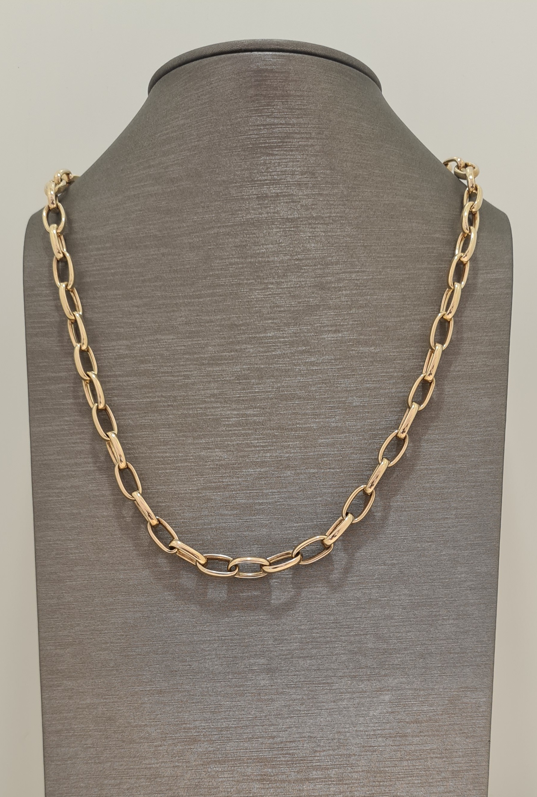 Het 14krt geelgouden collier, , is een elegante halsketting met open schakels van 55 cm lang. Ideaal voor zowel casual als formele gelegenheden. Draag het als een statement stuk boven een eenvoudige top of jurk voor een verfijnde uitstraling. Deze ketting is een tijdloze aanvulling voor elke sieradencollectie.