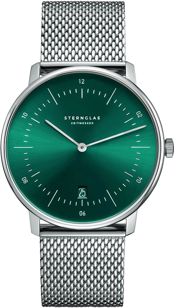 Groene wijzerplaat, milanese band. 
Het horloge is 5 atmosfeer waterdicht en heeft saffier glas.