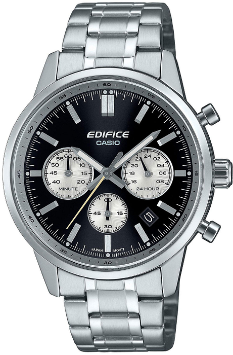 De EDIFICE chronograaf is geïnspireerd op de bolle glazen meters van de klassieke sportwagen.

De tweekleurige wijzerplaat heeft contrasterende kleuren voor de hoofd- en tussen wijzerplaten en doet denken aan het instrumentenpaneel van een klassieke sportwagen. 

Details zoals het bolle, gewelfde horlogeglas, de roestvrijstalen kast met smalle lunette en de drukknoppen ronden het ontwerp af met aloude stijl.