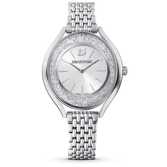 Zeer elegant: dit Swarovski-horloge uit onze Crystalline Aura-collectie combineert op kundige wijze vorm en functie. Meer dan 1300 kristallen in de roestvrijstalen kast zorgen voor een schitterend sprankelend effect. Een roestvrij stalen armband en een witte zilverkleurige wijzerplaat met de Swarovski-zwaan op 12 uur maken het geraffineerde ontwerp compleet. Dit Zwitserse horloge is waterbestendig tot 50 meter.

Tip: Dit is een vernieuwde uitgave van dit geliefde model, let u bij online koopjes goed er op dat u niet zonder het te weten een +/- 10 jaar oud horloge aanschaft. 