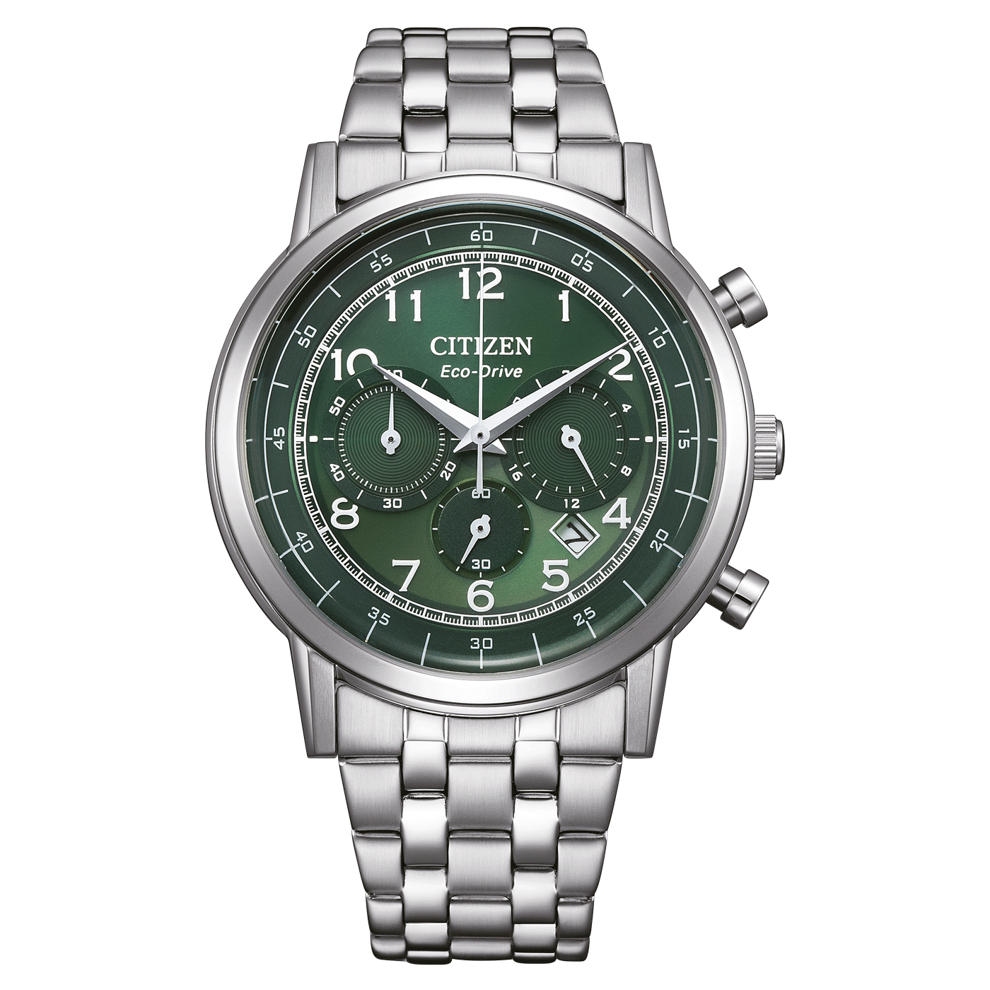 Dit Citizen horloge heeft een Eco- Drive uurwerk.
Referentienummer: ca4630-53x

Dit Citizen horloge is voorzien van een Eco-Drive uurwerk met een gangreserve van 270 dagen. Het horloge met de groene chronograaf wijzerplaat heeft een diameter van 42mm met een stalen kast en band. Het horloge wordt beschermd door een kristalglas en is waterbestendig tot 5 ATM / 50 M.