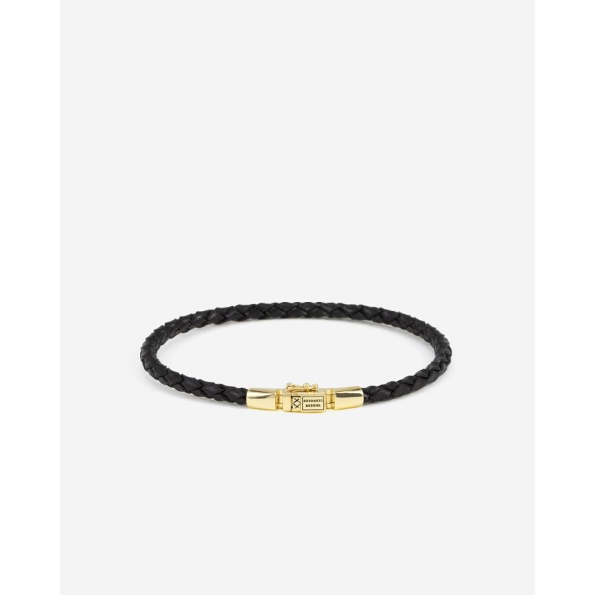 George Mini Leather Bracelet Black Gold Vermeil