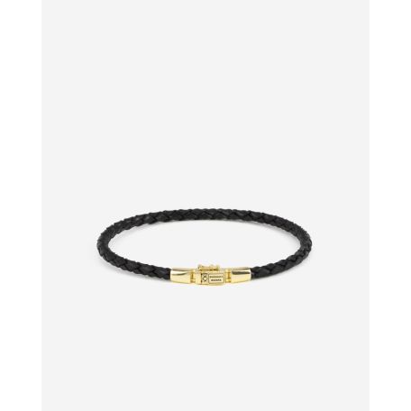 Buddha to Buddha George mini Leather Bracelet Black Gold Vermeil