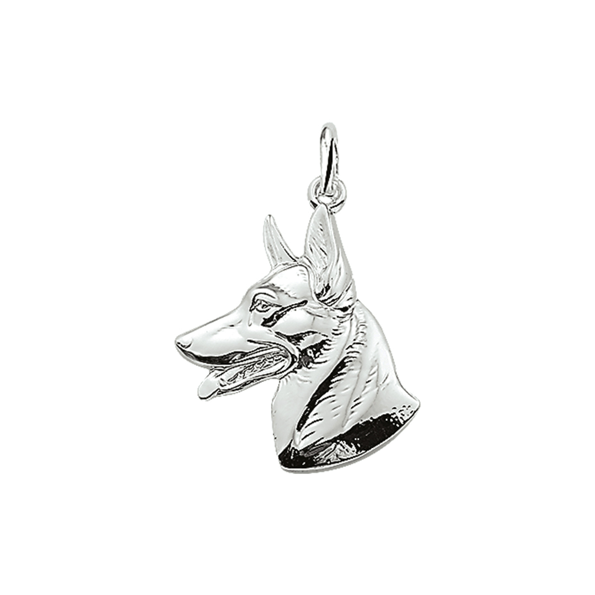 Sterling zilveren hanger in de vorm van de kop van een herdershond.