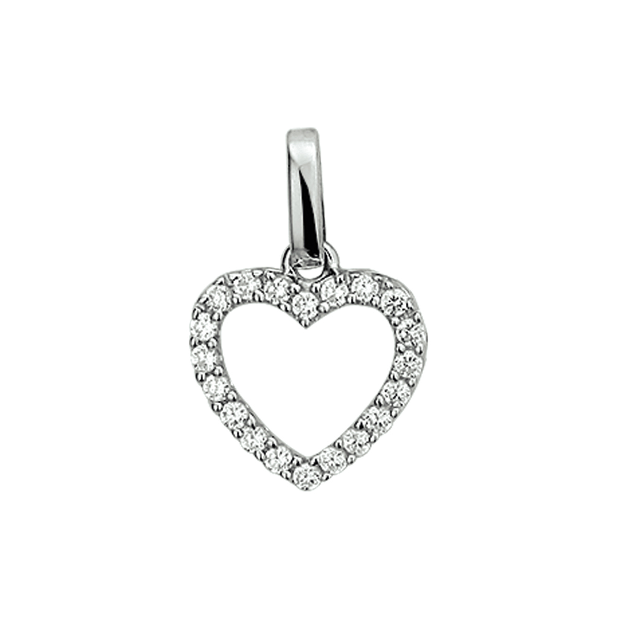 De Zilver hanger open hart met zirconia (modelnummer 1316927) is een verfijnde zilveren hanger. De hanger is 12,5 mm hoog en 13 mm breed en bevat een transparante briljant geslepen zirconia. Dit prachtige sieraad is perfect als een subtiele maar elegante toevoeging aan elke outfit. Draag het aan een fijne zilveren ketting voor een tijdloze uitstraling.