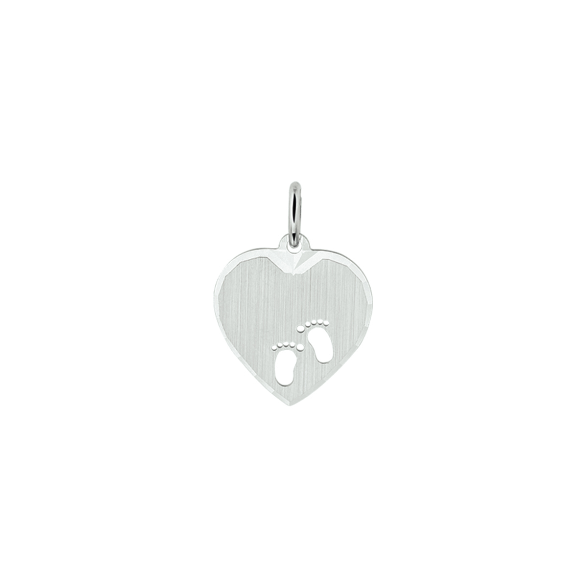 Gerhodineerd zilveren hanger hart en voetjes met een afmeting van 16x15.5mm en een dikte van 0.6mm. Uitgevoerd in een poli/mat gediamanteerd afwerking.
