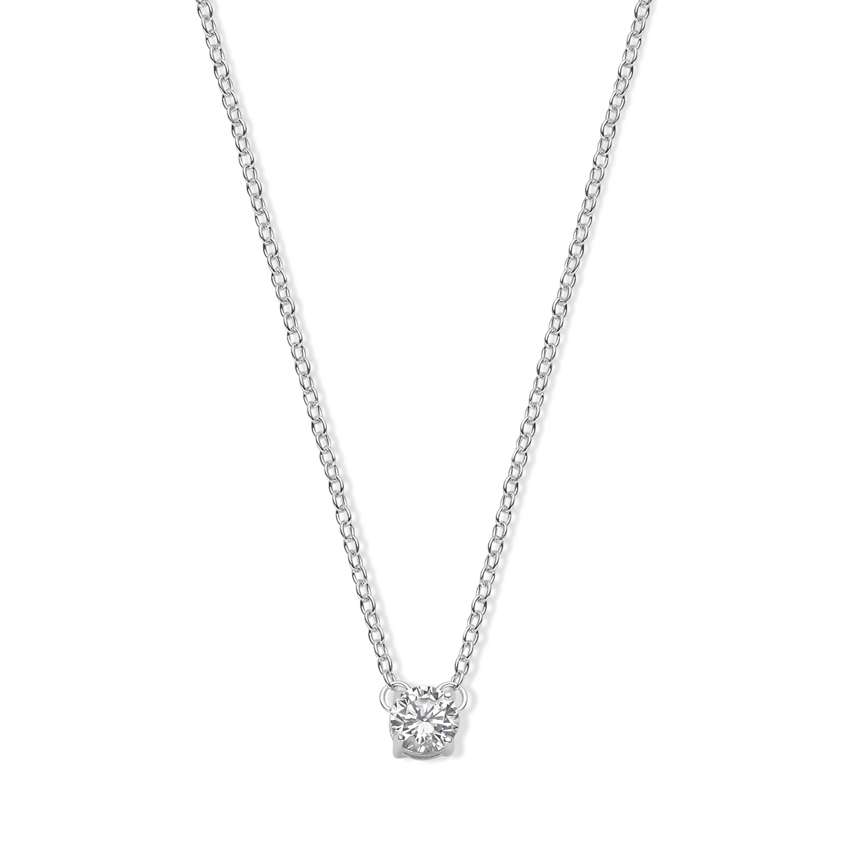 Gerhodineerd zilveren collier met zirkonia en een poli afwerking. De lengte bedraagt 41cm met 4cm extensie en de schakelbreedte bedraagt 1.2mm.