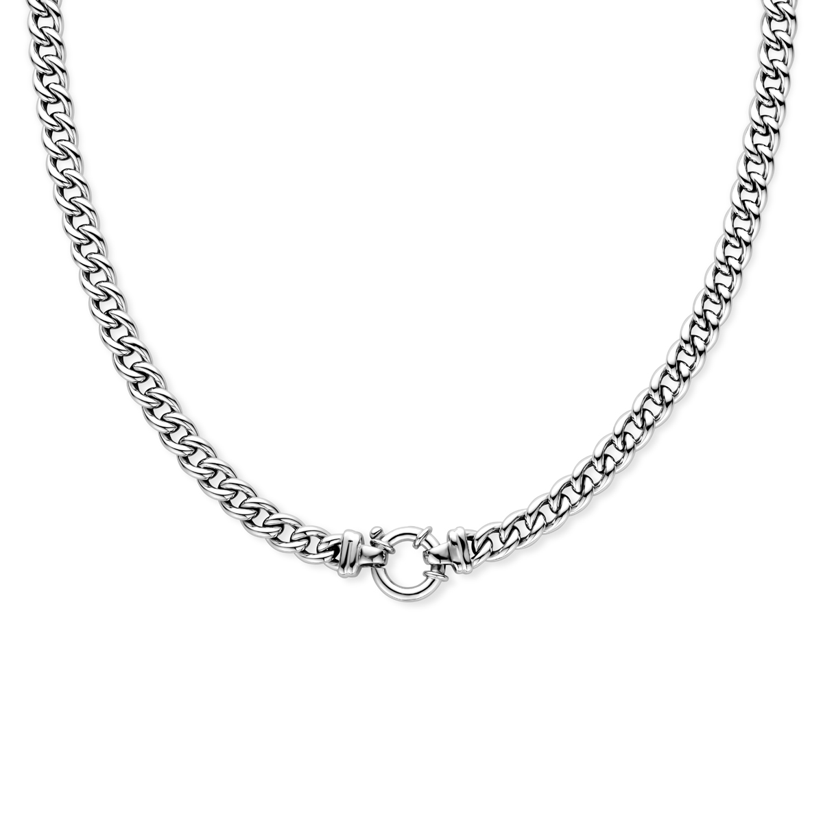 Zilveren collier met gourmette schakel het collier heeft een lengte van 45 cm heeft een schakelbreedte van 7.5mm en is uitgevoerd met een grote sluiting.
