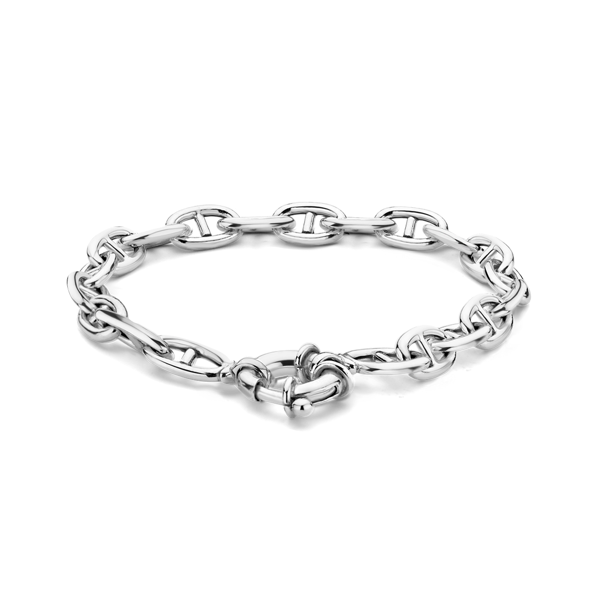 Gerhodineerd 925 zilveren anker armband uitgevoerd met een veerslot. De armband heeft een draaglengte van 19cm.