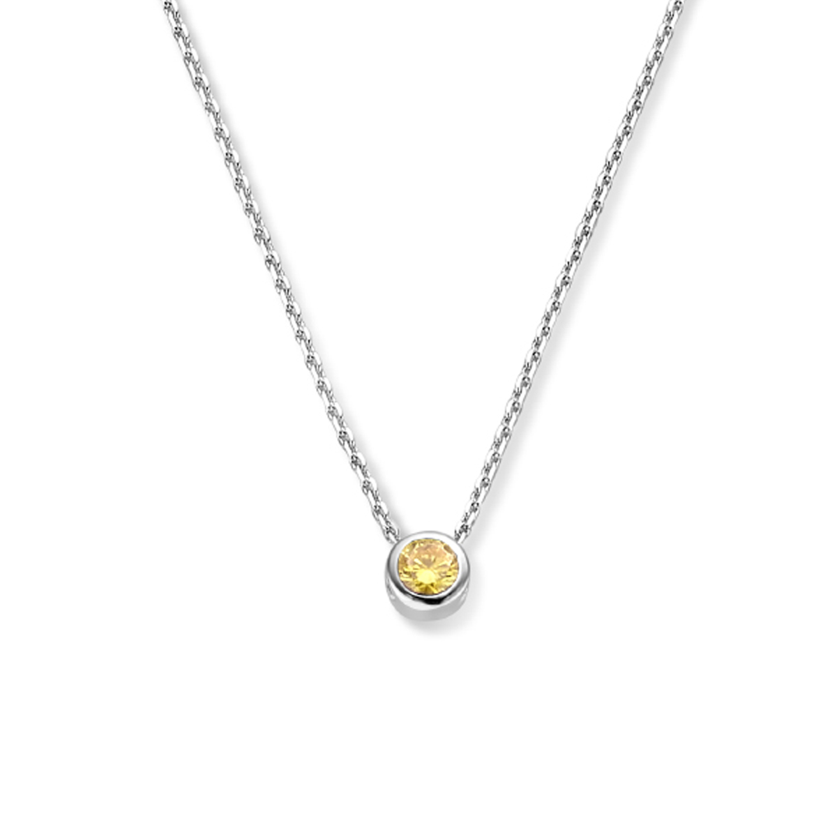 Gerhodineerd 925 zilveren collier uitgevoerd met schitterende zirkonia en een karabijn sluiting. Het collier heeft een draaglengte van 41cm met 4cm extensie. De schakelbreedte is 1.1mm.