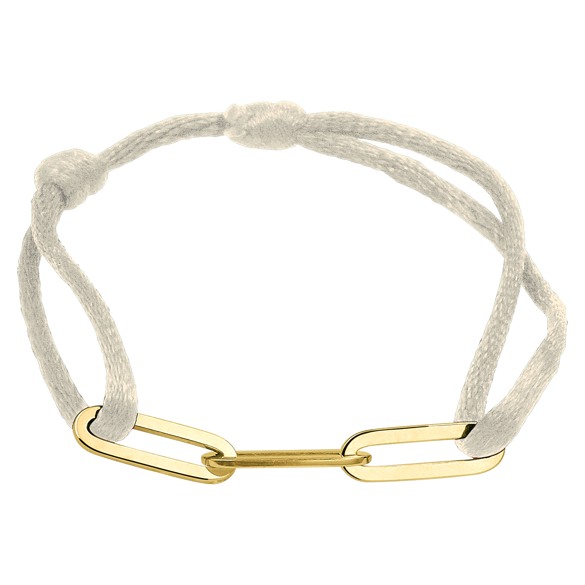 Ivoor gevlochten armband uitgevoerd met een verguld op 925 zilveren element. De armband heeft draaglengtes van 13 tot 26cm. Het element heeft een afmeting van 40x5mm. Geen garantie op plating.