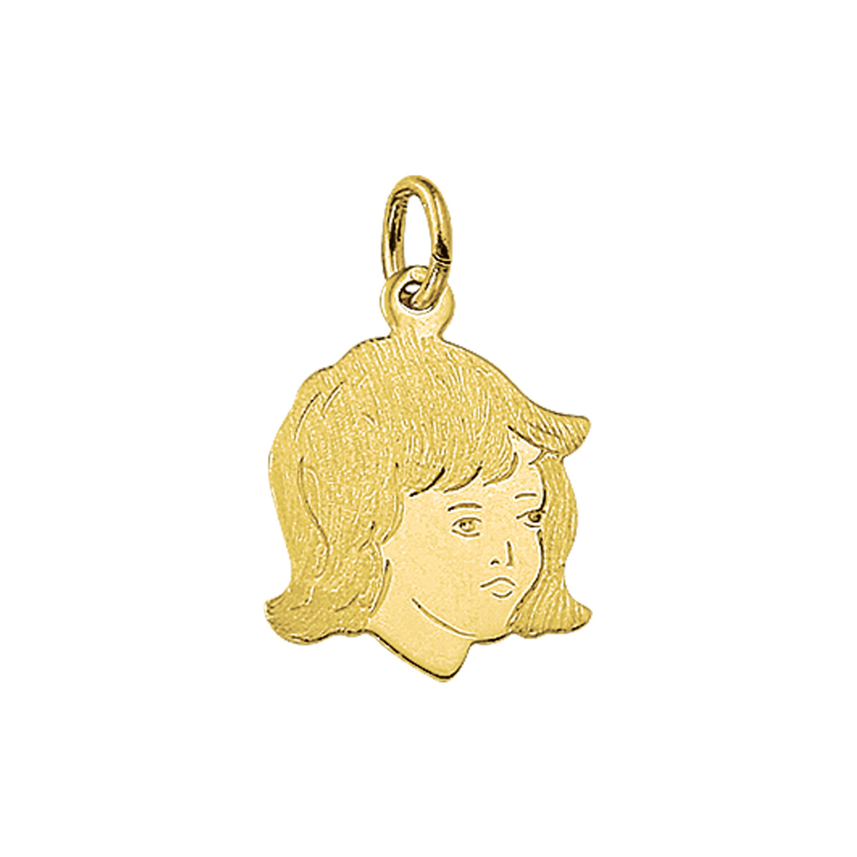 Geelgouden hanger met een kinderhoofdje.