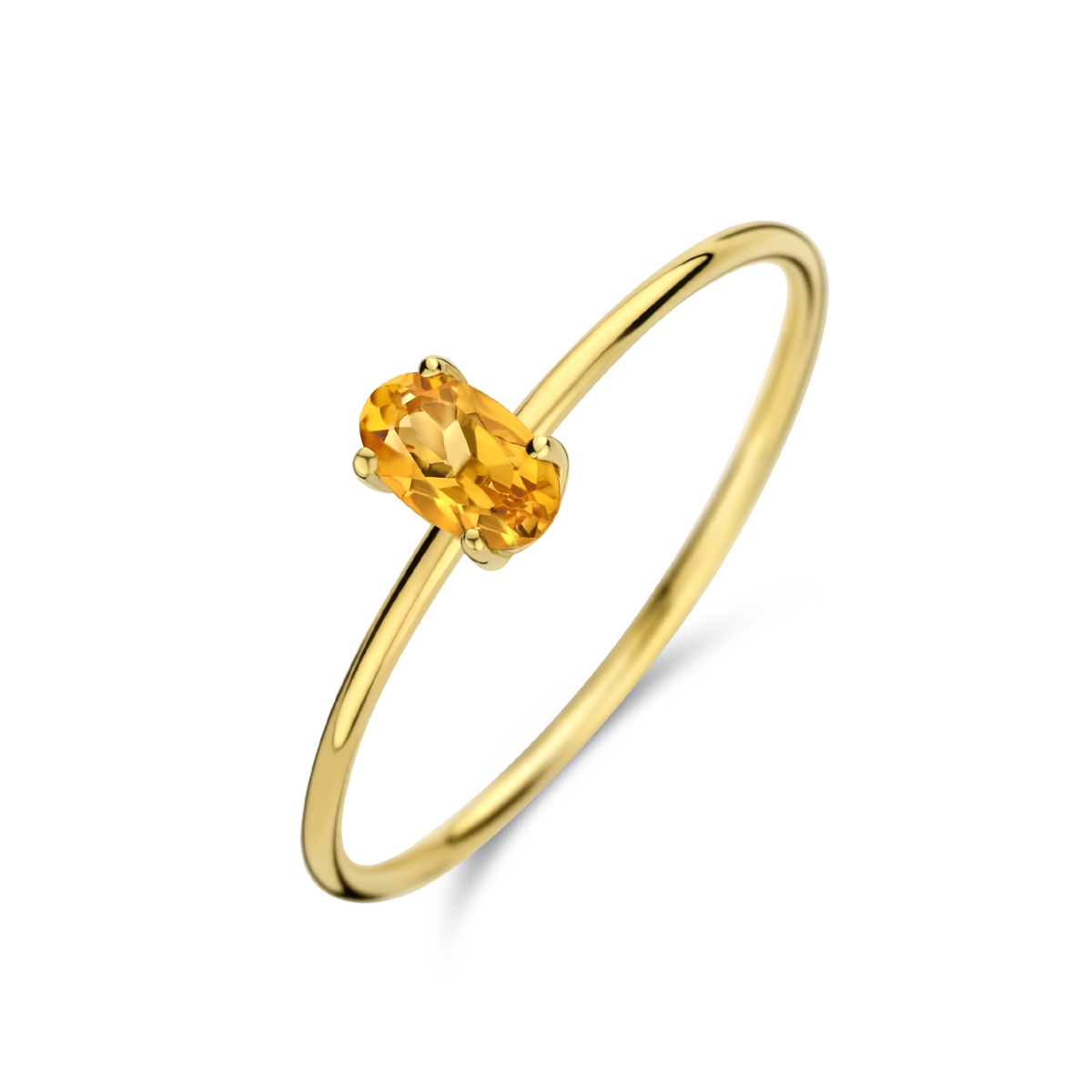 14k Geelgouden ring uitgevoerd met een schitterende citrien. De ring heeft een breedte van 5mm. De citrien heeft een afmeting van 5x3mm.
