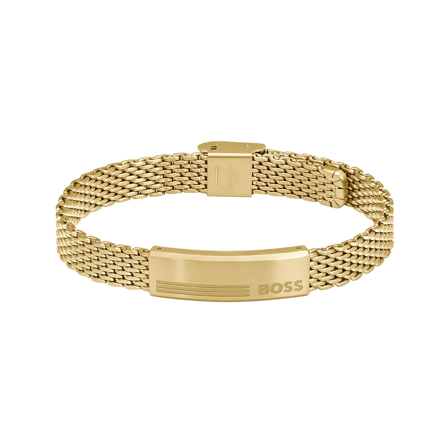 BOSS JEWELS HBJ1580610 ALEN Mannen Armband Verstelbaar
Deze armband van BOSS uit de ALEN serie met artikelnr. HBJ1580610 is een stoer sieraad voor de echte BOSS klant. De goudkleurige stalen armband heeft een milanese schakel en een goudkleurige plaat in het midden met daarop het BOSS logo gegraveerd, die mooi opvalt in het geheel. De heren armband heeft een verstelbare klapsluiting en is dus op meerdere lengtes te dragen. De totale lengte is 20cm. De armband is goed te combineren met andere sieraden van BOSS. 

Het merk:
BOSS is afgestemd op levensstijlen waar het gaat om kwaliteit en precisie. Het wereldwijde fashionlabel is verdeeld in twee merken: BOSS en HUGO. Het merk BOSS biedt geavanceerde, moderne horloges gericht op kwaliteit en design om een onberispelijke look te creëren – of het nu zakelijk, casual of sportief is. Ontdek de nieuwe sieradencollectie die bewijst dat details echt het verschil maken.

Specificaties:
- Artikelnr: HBJ1580610
- Milanese plaat armband
- Materiaal: Goudkleurig staal
- Lengte: verstelbaar: tot max 20cm