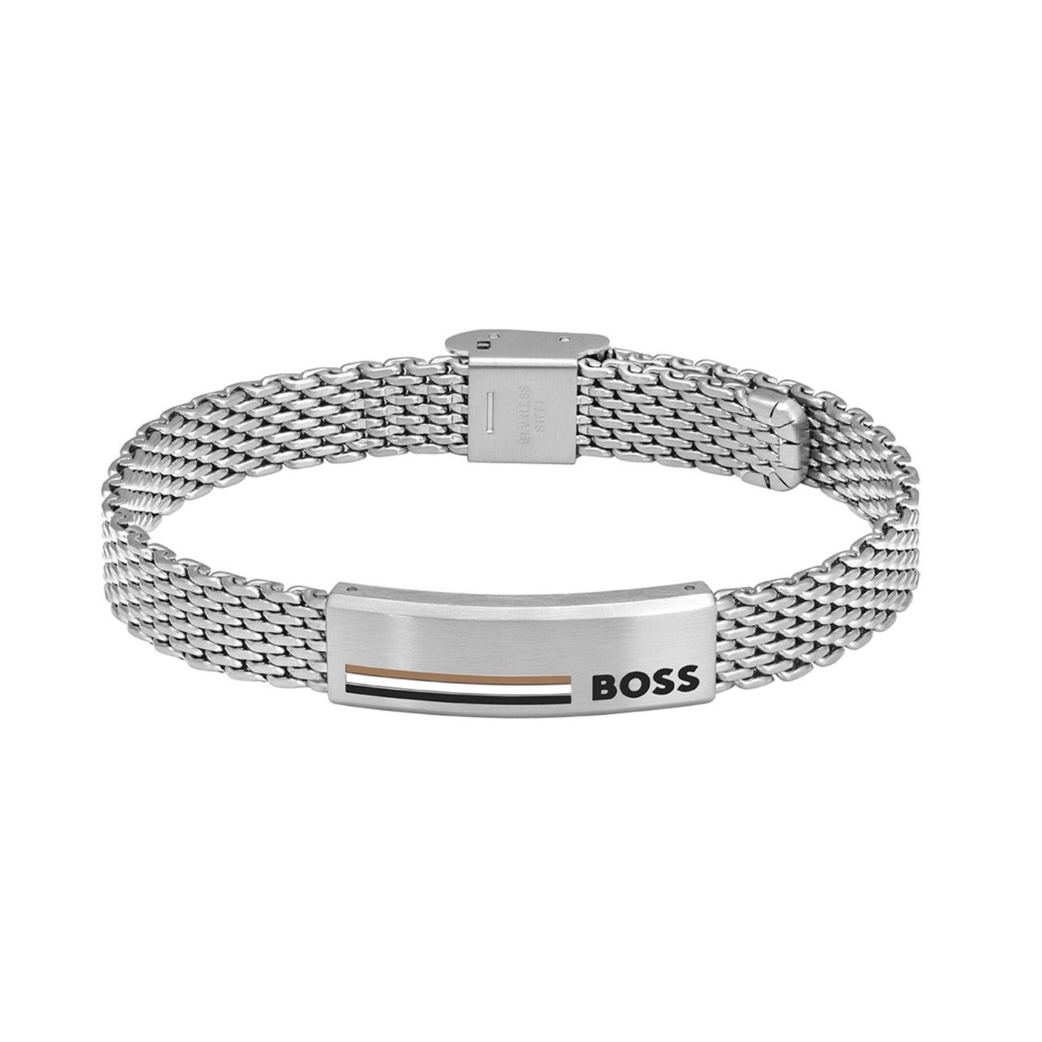 BOSS JEWELS HBJ1580611 ALEN Mannen  stalen Armband Verstelbaar
Deze armband van BOSS uit de ALEN serie met artikelnr. HBJ1580611 is een stoer sieraad voor de echte BOSS klant. De zilverkleurige stalen armband heeft een milanese schakel en een zilverkleurige plaat in het midden met daarop het BOSS logo gegraveerd, die mooi opvalt in het geheel. De heren armband heeft een verstelbare klapsluiting en is dus op meerdere lengtes te dragen. De totale lengte is 20cm. De armband is goed te combineren met andere sieraden van BOSS. 

Het merk:
 BOSS is afgestemd op levensstijlen waar het gaat om kwaliteit en precisie. Het wereldwijde fashionlabel is verdeeld in twee merken: BOSS en HUGO. Het merk BOSS biedt geavanceerde, moderne horloges en sieraden gericht op kwaliteit en design om een onberispelijke look te creëren – of het nu zakelijk, casual of sportief is. Ontdek de nieuwe sieradencollectie die bewijst dat details echt het verschil maken.

Specificaties:
- Artikelnr: HBJ1580611
- Milanese plaat armband
- Materiaal: Staal
- Lengte: verstelbaar: tot  max 20cm
