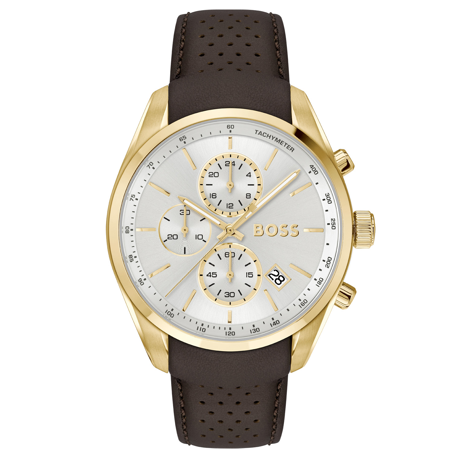 BOSS is voor degenen die een zelfbepaald leven leiden met stijl, passie en doel.

BOSS HB1514225 GRAND PRIX Herenhorloge 44mm
Dit BOSS horloge uit de GRAND PRIX serie met artikelnr: HB1514225 heeft een luxe uitstraling. Zeer geschikt voor de moderne stijlvolle man van nu. Het herenhorloge valt op door zijn goudkleurige stalen horlogekast met een gladde bezel en een zilverwitte sunray wijzerplaat met een chronograaf en een datum. De wijzers hebben een fijn lumibrite accent. Aan de kast zit een bruine leren horlogeband met een gespluiting. Het horloge heeft een doorsnee van 44mm een mineraalglas en is 5ATM. 

HET MERK:
HUGO BOSS is afgestemd op levensstijlen waar het gaat om kwaliteit en precisie. Het wereldwijde fashionlabel is verdeeld in twee merken: BOSS en HUGO. Het merk BOSS biedt geavanceerde, moderne horloges gericht op kwaliteit en design om een onberispelijke look te creëren – of het nu zakelijk, casual of sportief is. De horloge collectie van BOSS is perfect afgestemd op levensstijlen waar het gaat om kwaliteit en precisie. BOSS is op maat gemaakt in een onberispelijke stijl.

Blijf stijlvol bij de tijd. Voor de BOSS-vrouw is stijl het handelsmerk en draait alles om
details. Breng uw look naar een hoger niveau met onze nieuwe en kenmerkende horlogecollectie.

SPECIFICATIES:
- Mineraalglas
- Ronde kastvorm, Ø 44mm
- Stalen horlogekast
- Zilverwitte wijzerplaat
- Bruine leren horlogeband
- 5ATM