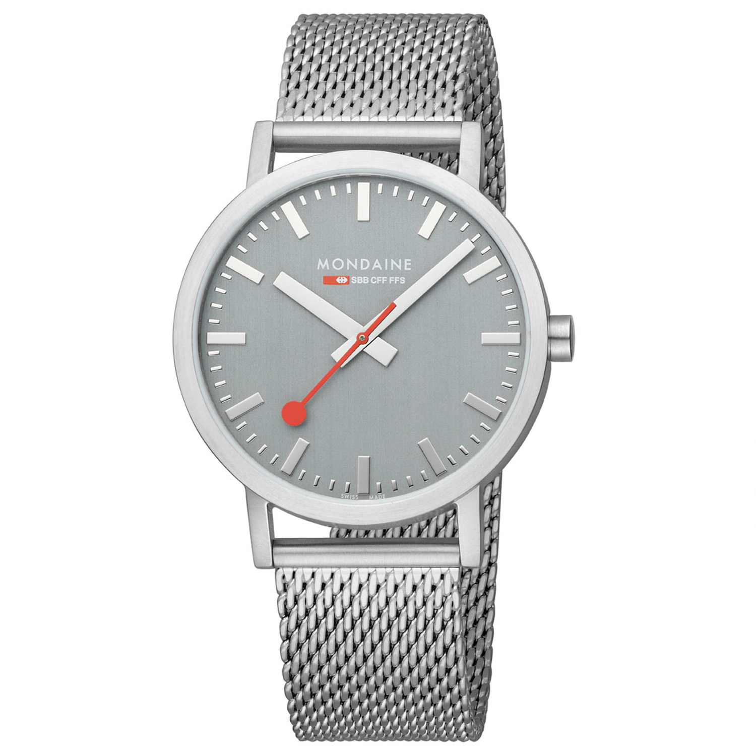 Mondaine - Classic 40mm. Mat. Grijze Wijzerplaat. Milanese Horlogeband. Quartz. 30m WR. Mineraalglas - M660.30360.80SBJ