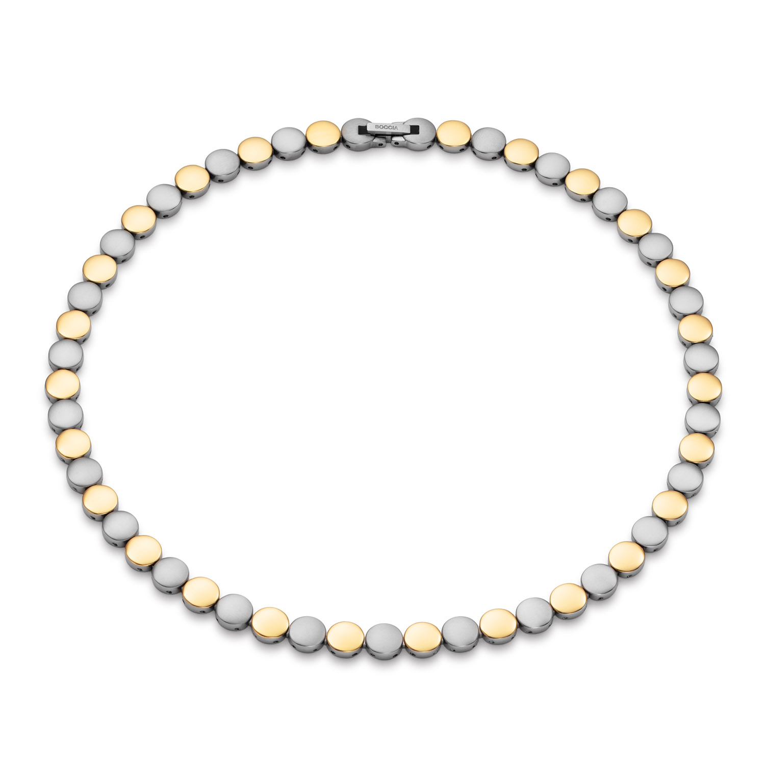 Boccia Titanium 08079-02 Collier bicolor 45cm
Deze unieke bicolor titanium ketting van Boccia Titanium is een mooie toevoeging aan je sieradencollectie! Wat deze titanium ketting uniek maakt, is dat het ronde schakels zijn, mat en glanzend, die met elkaar verbonden zijn. Combineer de ketting met het bijpassende armband en oorbellen voor een complete look.

HET MERK
Boccia Titanium is het titanium merk van Nederland, dat zijn oorsprong in Duitsland vindt en is opgericht in het jaar 1992. Ontwikkeld door internationale ontwerpers. Alle titanium componenten van de BOCCIA TITANIUM collectie zijn gemaakt van 99,7% puur titanium; het bijzondere materiaal. Het is licht in gewicht, neemt de temperatuur van de huid aan en is zeer huidvriendelijk. Bovendien is het corrosie- en temperatuurbestendig.

SPECIFICATIES
- Ketting
- Puur titanium
- Glanzend en mat
- 45cm
