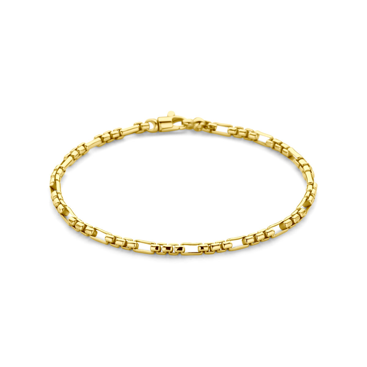 14k Geelgouden armband met een kern van 925 zilver. De armband heeft een schakelbreedte van 3.0mm en een draaglengte van 19cm. Uitgevoerd met karabijnsluiting.