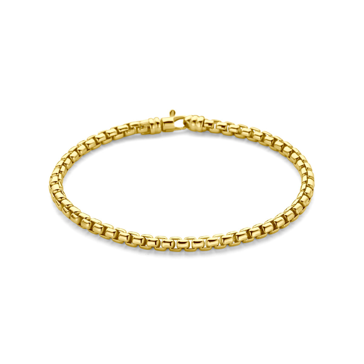14k Geelgouden armband met een kern van 925 zilver. De armband heeft een schakelbreedte van 4,3 mm en een draaglengte van 19cm. Uitgevoerd met karabijnsluiting.

