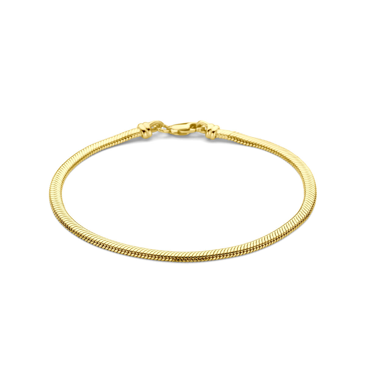 14k Geelgouden armband met een kern van 925 zilver. De armband heeft een schakelbreedte van 3.3mm en een draaglengte van 19cm. Uitgevoerd met karabijnsluiting.