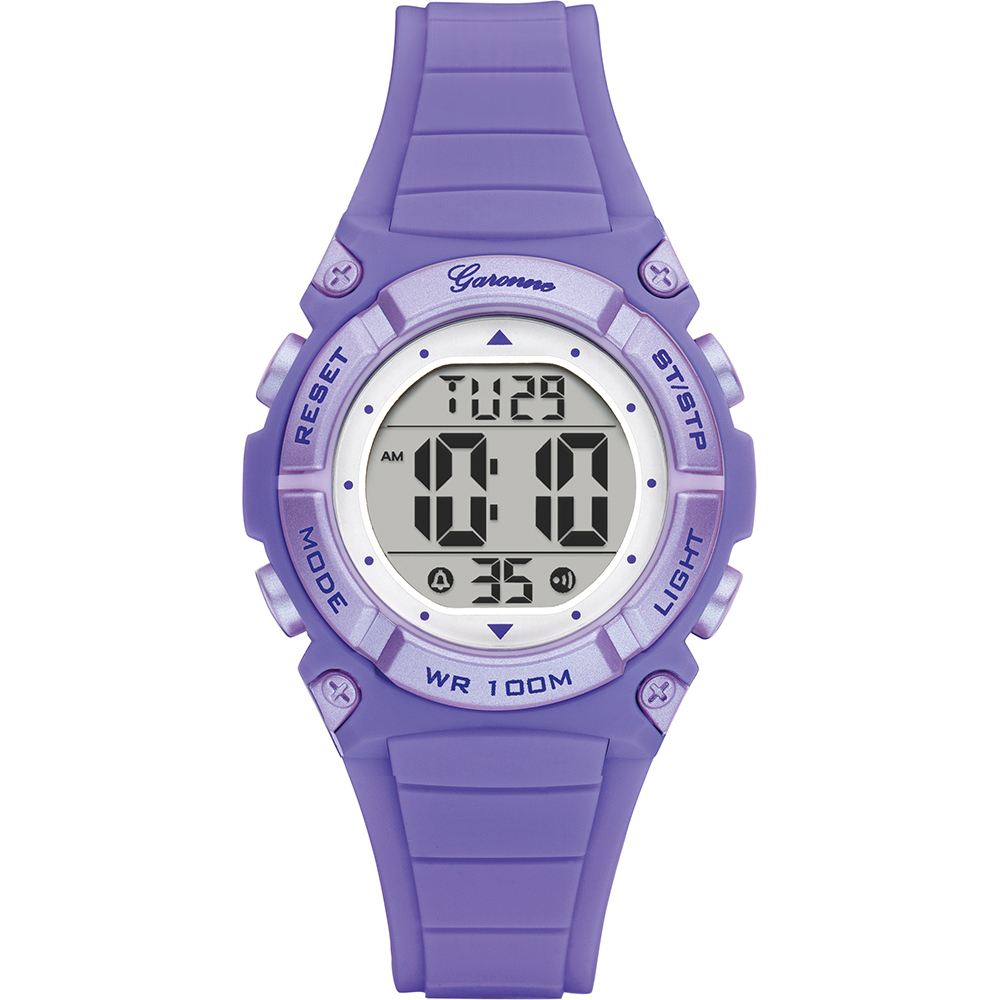 Dit Garonne Kids horloge heeft een kast gemaakt van Kunststof met een diameter van 34 mm en is voorzien van een Kunststof band. In de kast bevindt zich een CN kwaliteitsuurwerk en is afgewerkt met Plexiglas.

Het horloge is 10ATM. Dit betekent dat het horloge geschikt is om mee te zwemmen. Verder wordt het horloge geleverd met 2 jaar garantie.