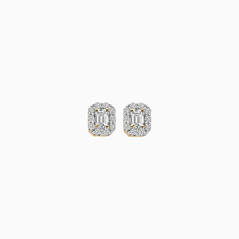 Een rechthoekige lab-diamond en briljant geslepen lab-diamonds sieren deze 14k geelgouden oorknoppen. De oorknoppen sluiten met poussettes. Eye-catchers op zichzelf of in combinatie met andere sieraden met lab-diamonds uit onze collectie.
