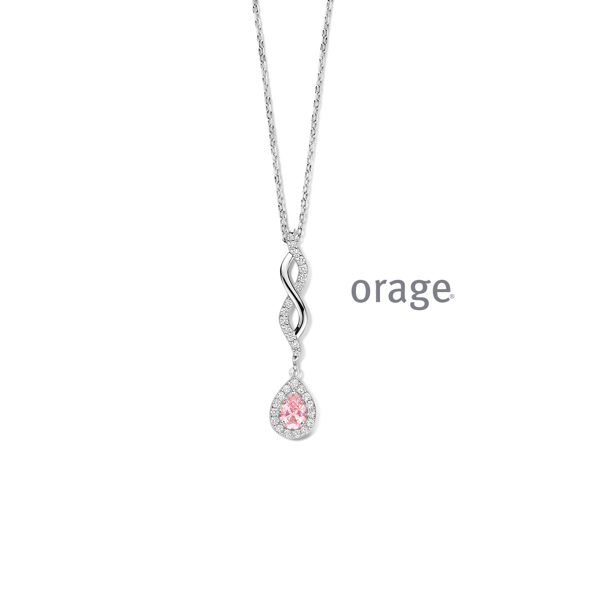 Zilveren ketting met roze kleursteen en zirkoon
45 cm