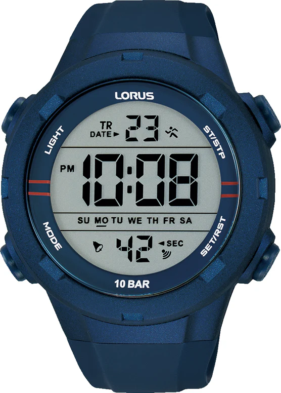Dit is een herenhorloge van het merk Lorus. Het is een digitaal horloge gemaakt van kunststof. 
De verdere specificaties van het horloge zijn als volgt:
Kastvorm: rond
Kastkleur: blauw
Kastmateriaal: kunststof
Sluiting: gesp
Wijzerplaatkleur: grijs
Glassoort: acryl glas
Waterdichtheid: 10 ATM
Techniek: quartz