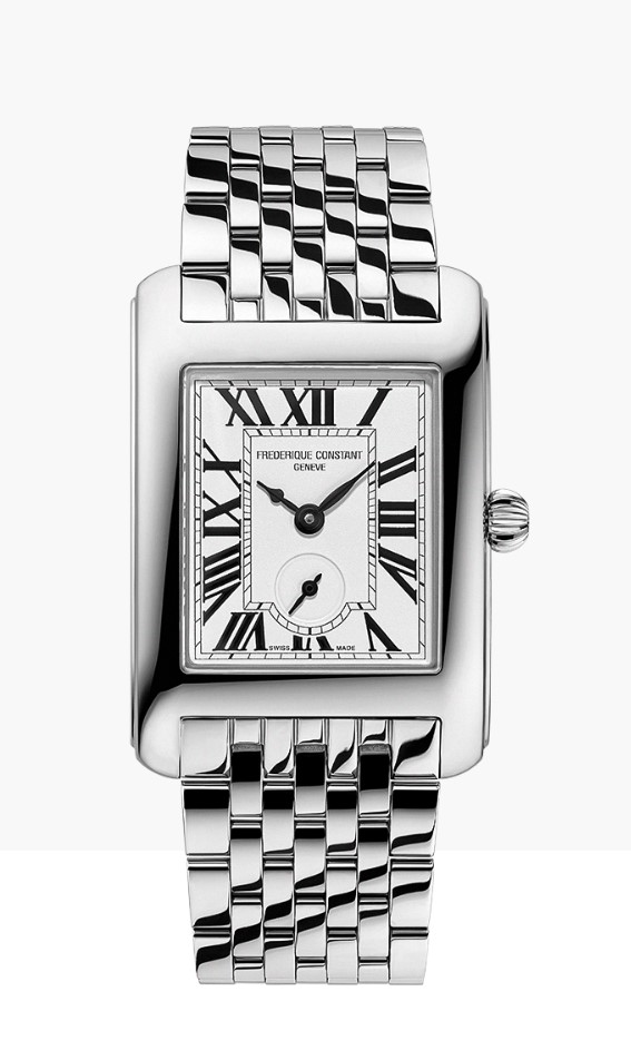 HET ART DÉCO-STIJL HORLOGE
De Classics Carrée Small Seconds heeft een verzilverde wijzerplaat met twee centrale wijzers en een excentrische kleine secondewijzer boven een sectorwijzerplaat met minutenmarkering, evenals grote Romeinse cijfers en een uiterst nauwkeurig quartz-uurwerk. Een chique, elegant uurwerk dat de jaren 20 oproept en tegelijkertijd een vleugje moderniteit biedt.