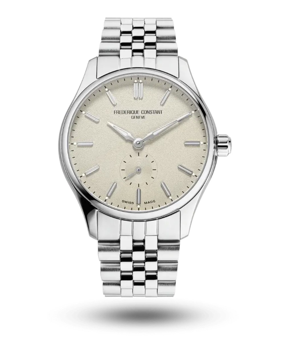 Frédérique Constant Classic automaat met kleine seconde model FC-530CR3B6B edelstalen kast 5 ATM waterdicht zandkleurige wijzerplaat en edelstalen band.