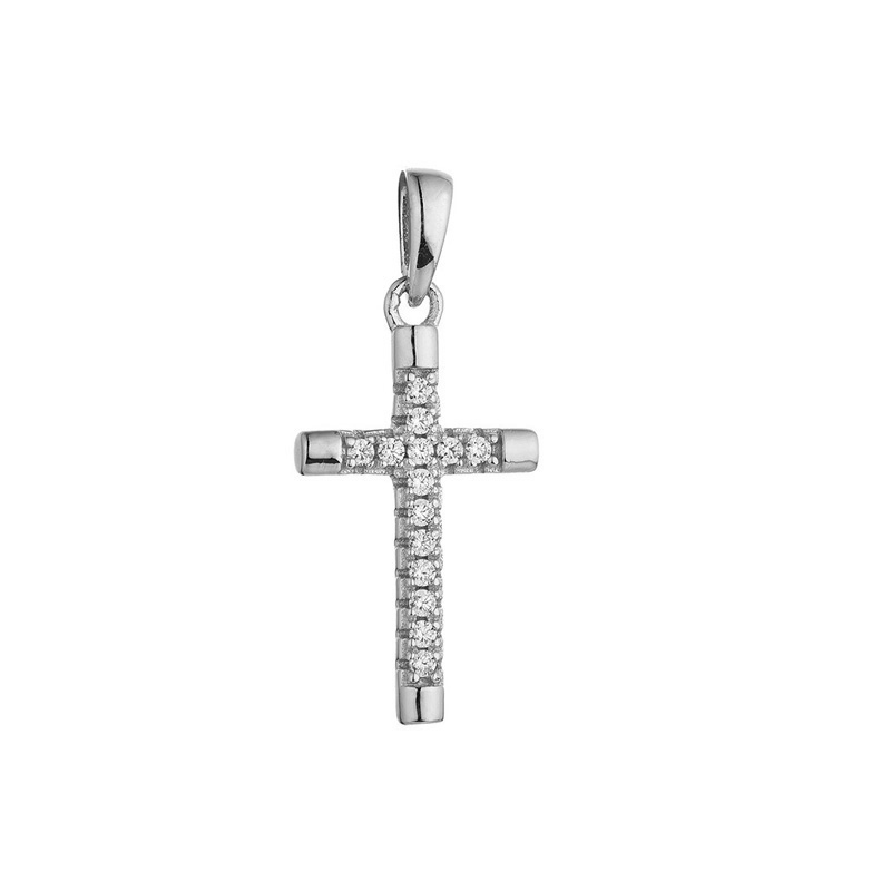 Zilver Gerhodineerde  Hanger Kruis met Zirkonia