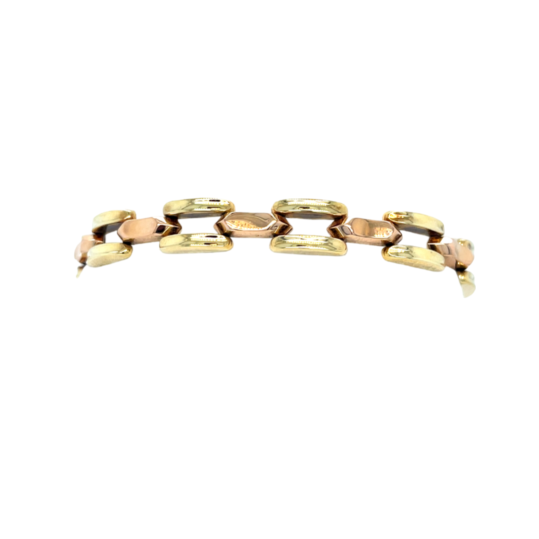 Dit is een prachtige occasion Gouden schakel Armband in 2 kleuren goud. Rose en geel goud 14 karaat