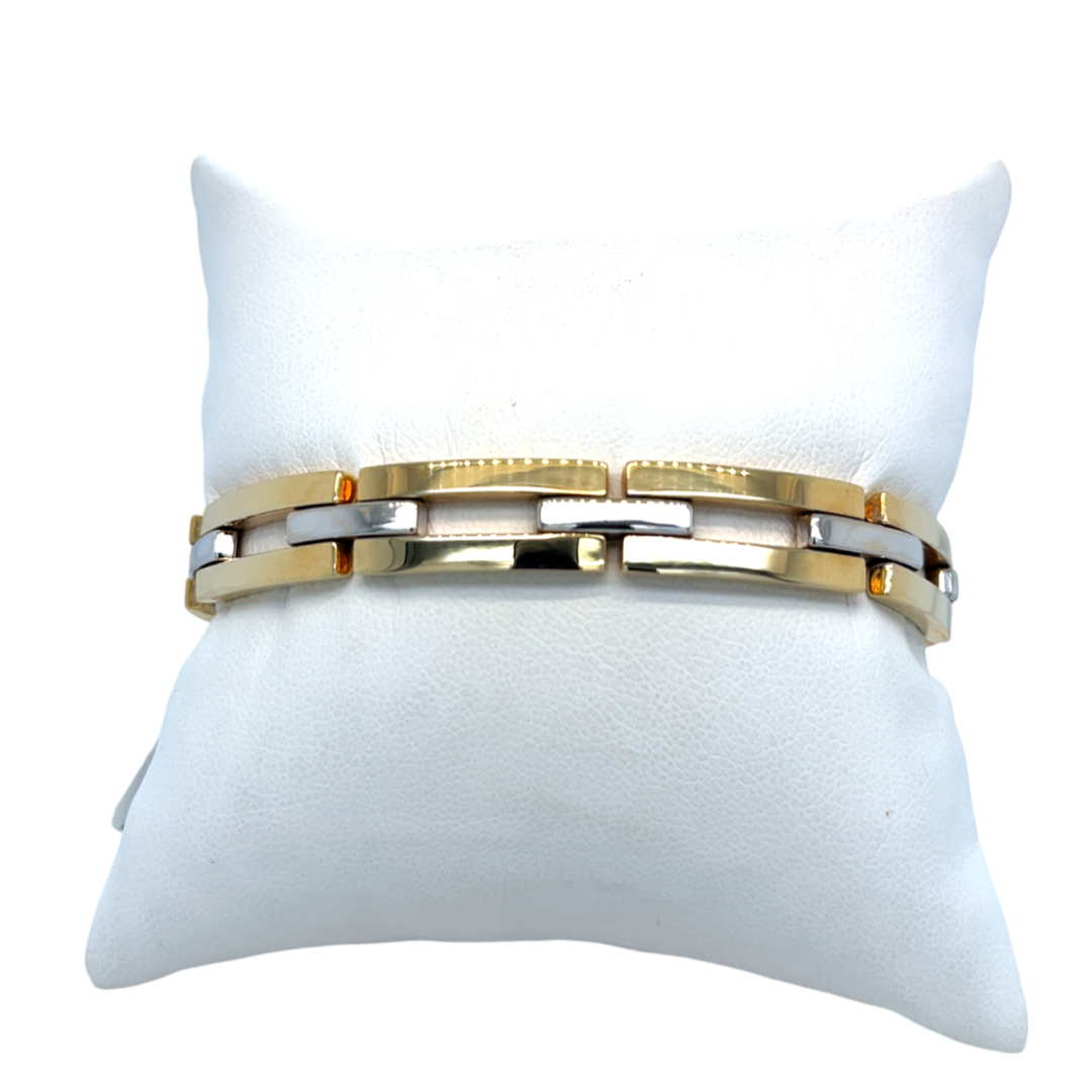 Occasion gouden bicolor schakel armband met een nieuw prijs van  €3469,00