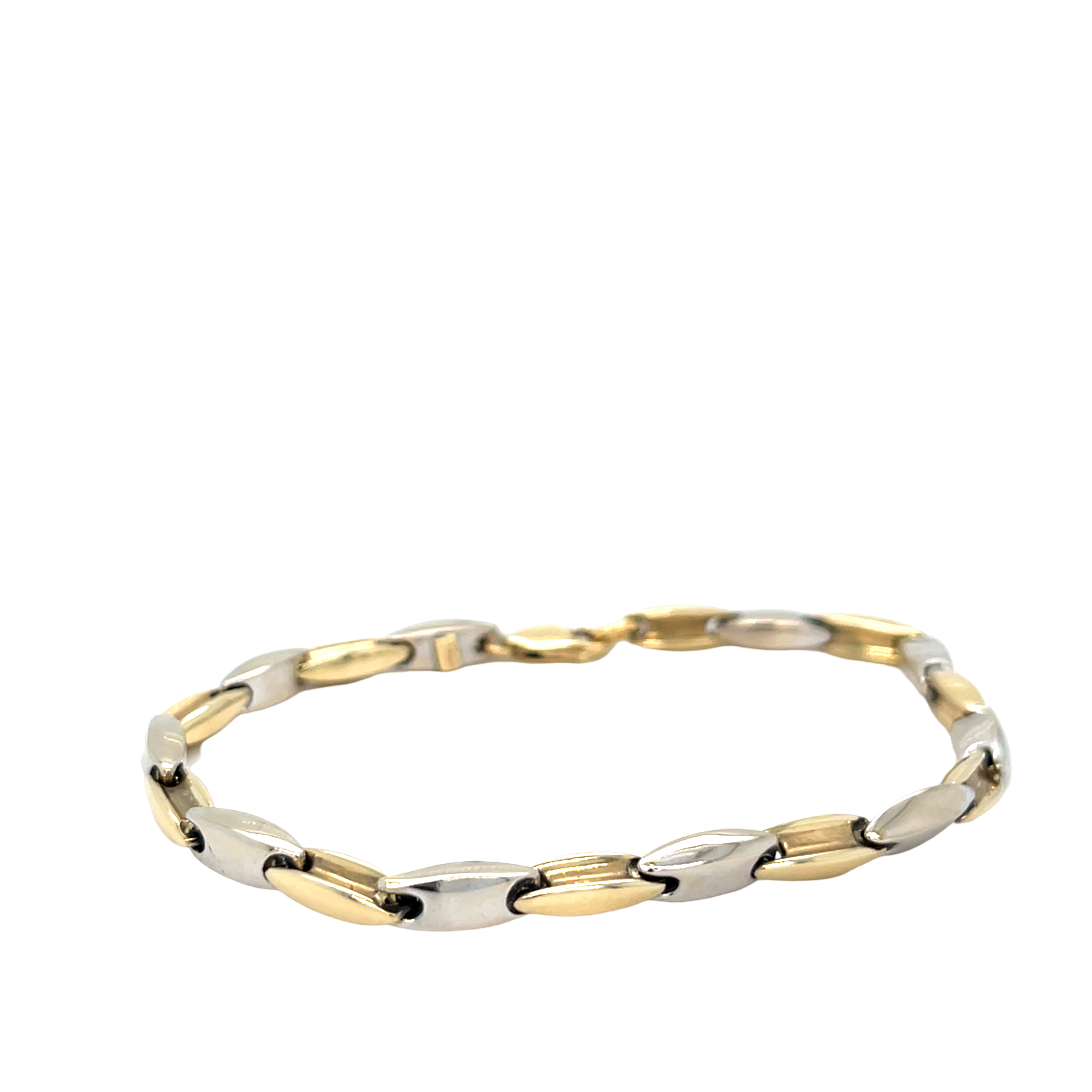 Occasion bicolor gouden schakel armband 14 karaat
