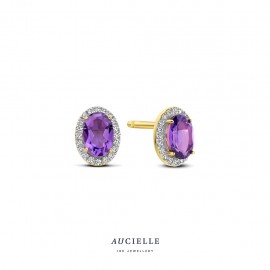 Gouden oorbellen met briljant en Zambiaanse amethyst
0.120 ct