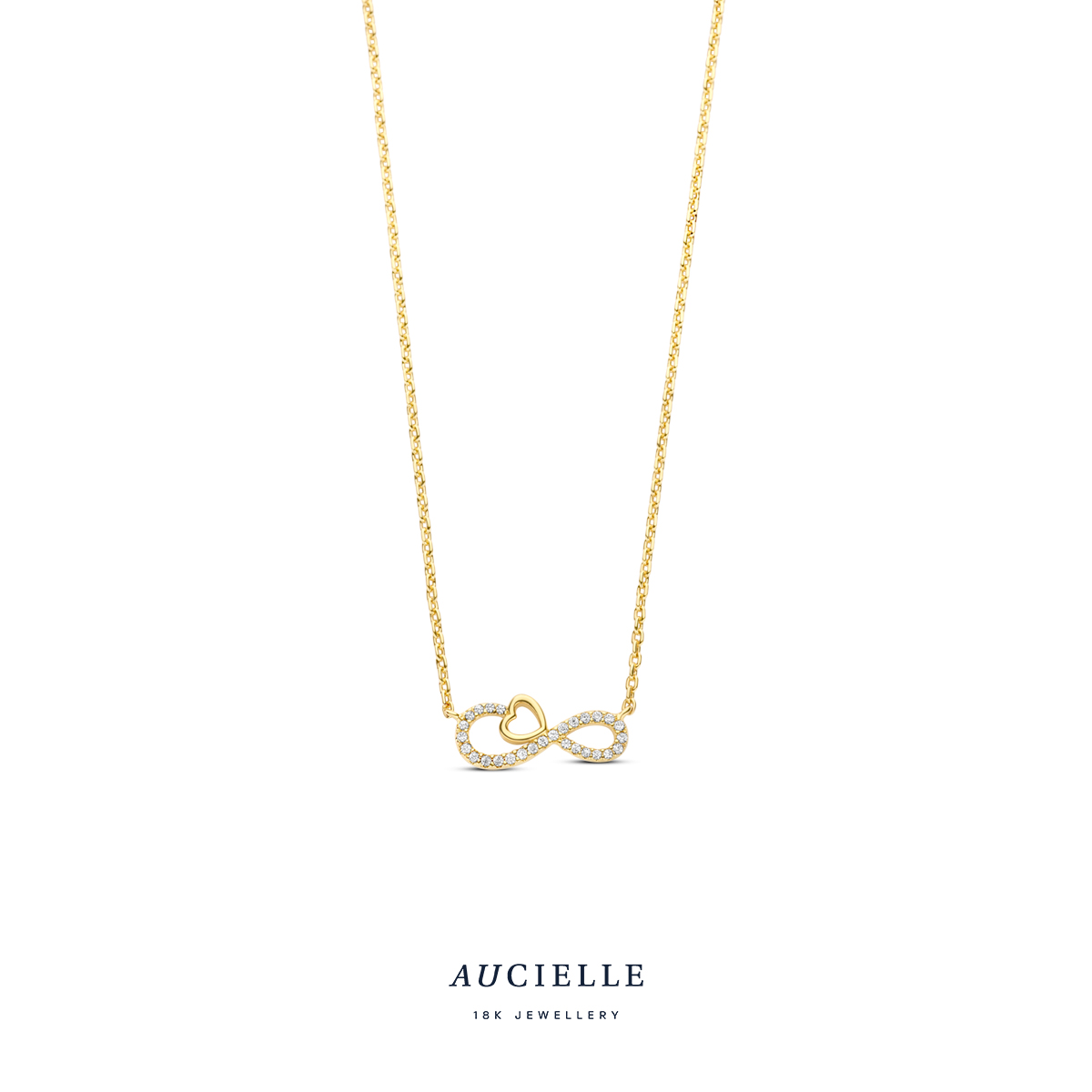 Gouden ketting 18 kt "infinity" met zirkoon
39 + 2 + 2 + 2 cm