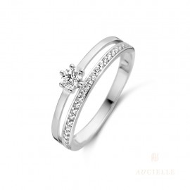 Wit gouden ring 18 kt met zirkoon