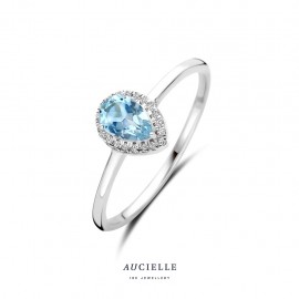 Wit gouden ring 18 kt met diamant en blauwe topaas
0.060 ct