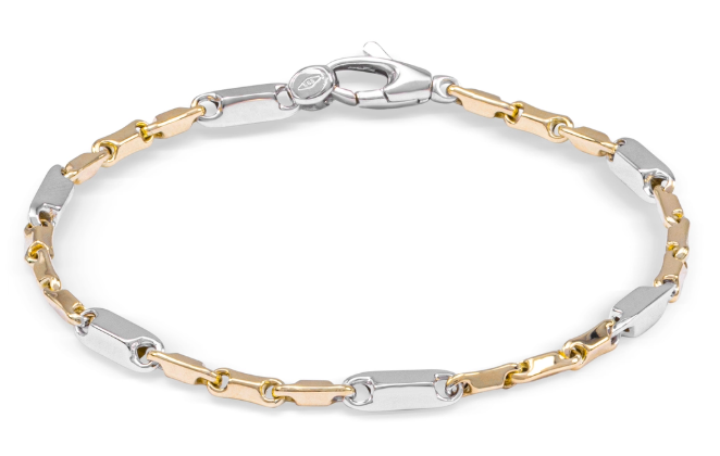 Prachtige 14krt bicolor gouden fantasiearmband van het merk Monzario. De lengte van de armband is 19cm.

Referentienummer: 460ABIC

Tevens leverbaar bijpassend collier.