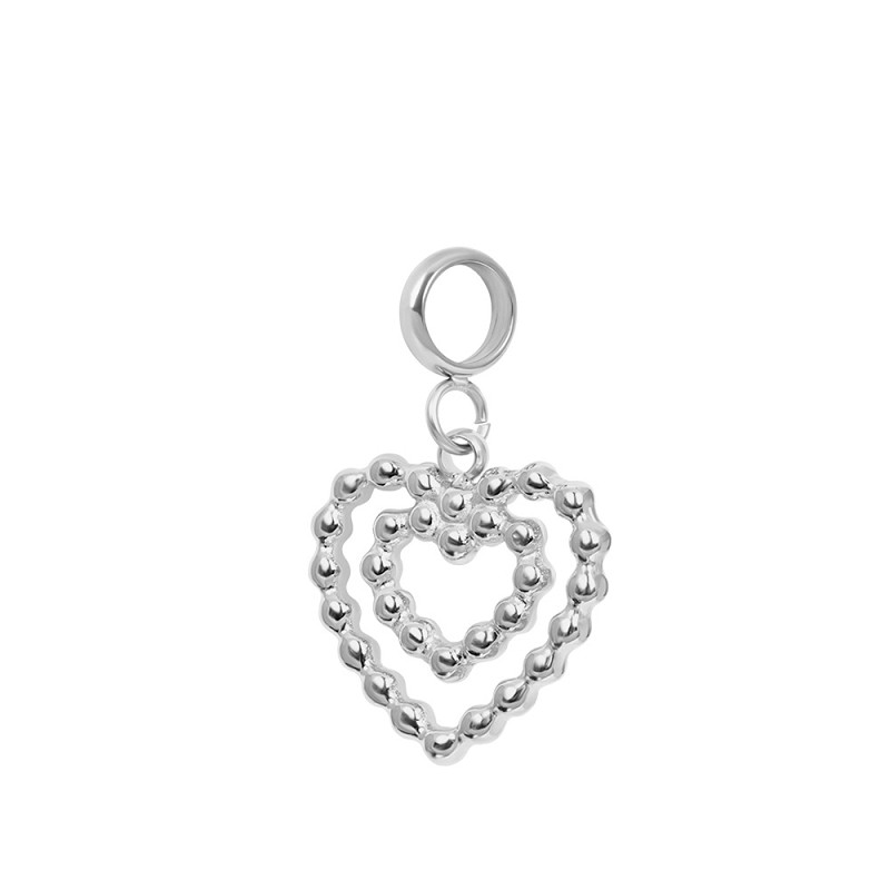 De bedel Double Heart van iXXXi Connect is gemaakt van stainless steel en is voorzien van een goud-, rosé goud- of zilverkleurige plating. De bedel bestaat uit twee verfijnde hartjes gevormd door een subtiele puntjesstructuur. De bedel heeft een afmeting van 17 mm x 15 mm