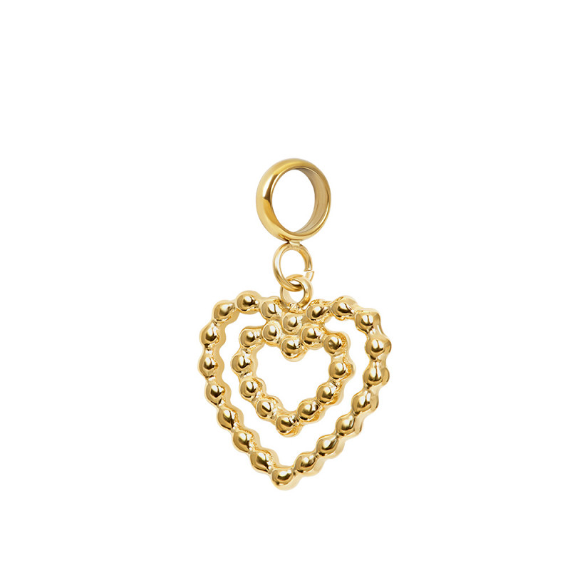 De bedel Double Heart van iXXXi Connect is gemaakt van stainless steel en is voorzien van een goud-, rosé goud- of zilverkleurige plating. De bedel bestaat uit twee verfijnde hartjes gevormd door een subtiele puntjesstructuur. De bedel heeft een afmeting van 17 mm x 15 mm