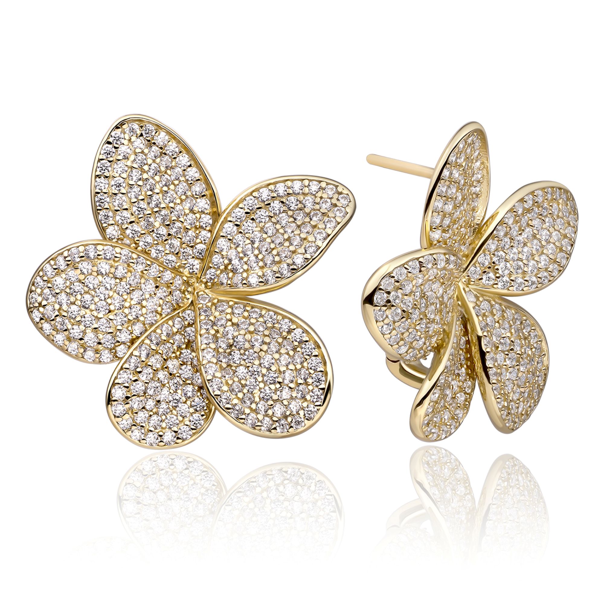 Sparkling Jewels Flora Push Back oorstekers met zirkonia's | zilver verguld | EAG38